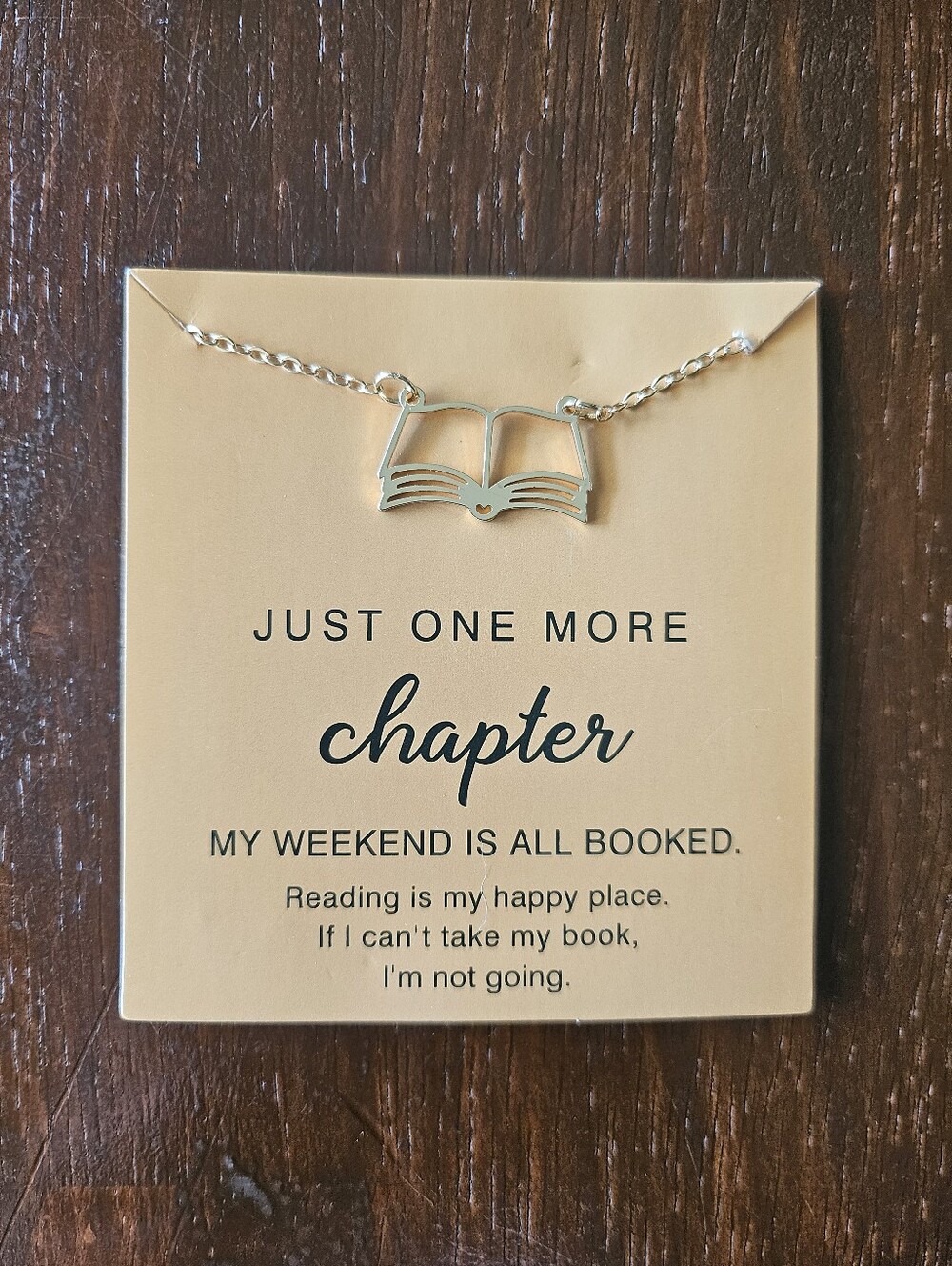 Just One More Chapter Gold Tone Book Necklace